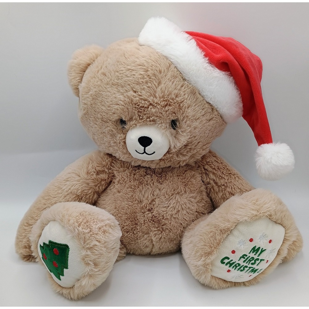 15" Hallmark My First Christmas Soft Beanbag Plush Santa Hat Bear Tree Patch 10